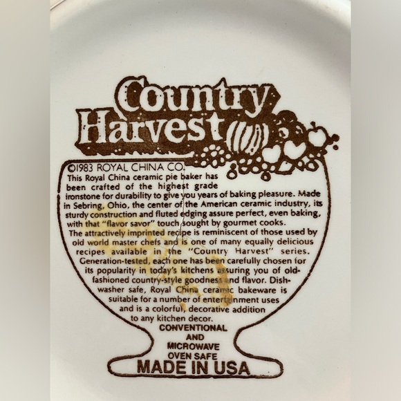 Vintage Royal China 1983 Country Harvest Pumpkin Pie Pan Plate w/ Recipe - Picture 4 of 5